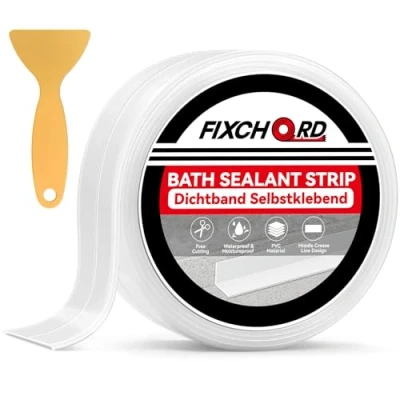 Image of FIXCHORD Bath Sealant Strip, Sealing Tape, Sink Simple Seal Tape Mould Free, Self Adhesive Caulk Strip for Kitchen Bathroom Toilet Wall Corner with Tool 3.2M*38mm
