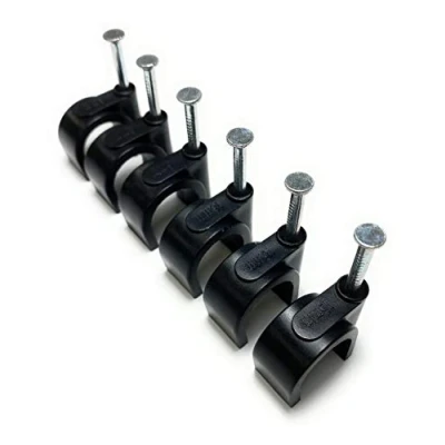 Image of Black Round Cable Clips with Nail Fixings, K Type 100 Pack (16mm)