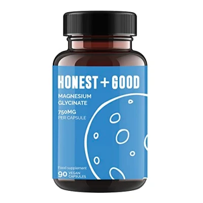 Image of Honest + Good Magnesium Glycinate Capsules 750mg 150mg Elemental 3 Month Supply No Fillers Made in UK Vegan