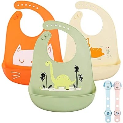 Image of ANGNYA Baby Bibs Silicone Feeding for Babies and Toddlers Unisex Soft Easily Wipe Clean with Wide Food Crumb Catcher Pocket
