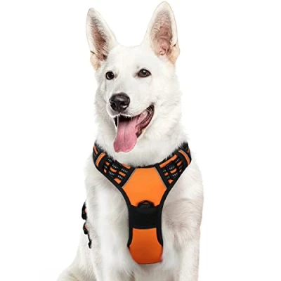 Image of Eagloo Dog Harness X Large, No Pull Pet Adjustable, Front Clip Vest Harness, Soft Padded Vest, Reflective Choke Breathable with Easy Control Handle for Large Dogs, Orange, XL