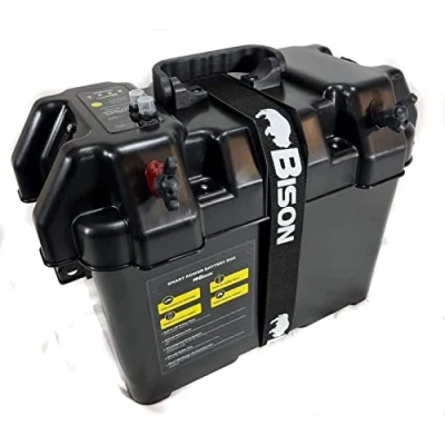 Image of Bison V2 Deluxe Battery Box Carrier with 5 X USB Chargers Plus 12v Outputs, Breakers and LED Meter
