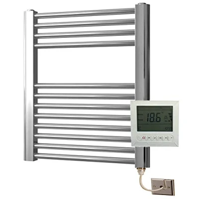 Image of Greened House Electric 500 Wide x 600 high Flat Chrome Towel Rail with 7 Day Programmer/Room Thermostat