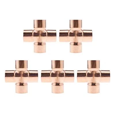 Image of 5Pcs 22mm 4 Way Cross Union Pipe Fitting, for Plumbing Air Conditioning Refrigeration Central Heating Gas Pipework