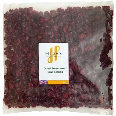 Image of Hides Fine Foods Dried Sweetened Cranberries 500g Suitable for Vegetarians Baking Granola Breakfast Muffins Snacking Desserts A Good Source of Fibre.