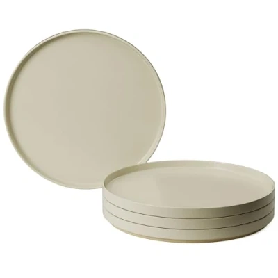 Image of MIAMIO 26 cm, Plates Set for 4 / Dinnerware Sets People, Beige Matte Stoneware, Dishwasher, and Microwave Safe Sierra Collection