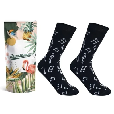 Image of llamabanana® Women&#039;s Luxury Cotton Socks Calf Length Premium Quality &amp; Colourful Designs 1 pair 3.5 to 6.5 UK Size (Music Lover)