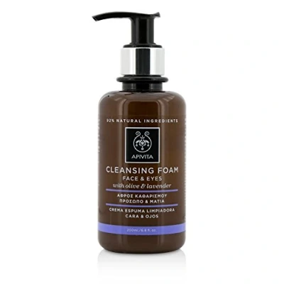 Image of Apivita Creamy foam cleanser for face and eyes, suitable all skin types, cleanses impurities make up with Olive &amp; Lavender