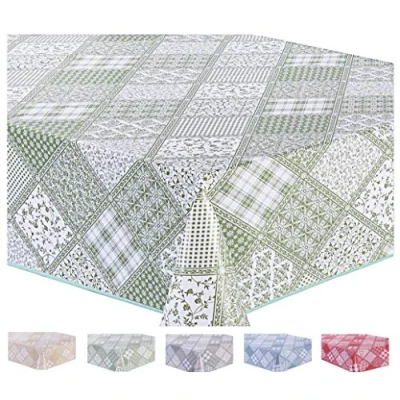 Image of Home Direct Rectangular Oilcloth PVC Wipe Clean Tablecloth Table Cover 140cm x 200cm 55x78 Sage Green