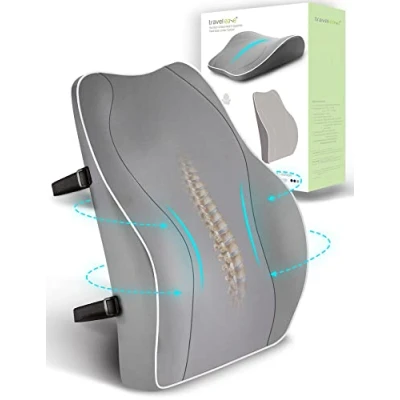 Image of Travel Ease Ergonomic Lumbar Support Cushion, Memory Foam Back Cushion for Office Chairs with Skin friendly Cover Comfort (Grey)