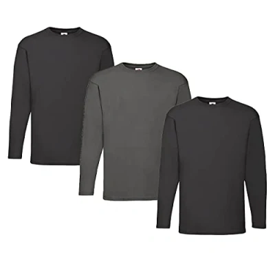 Image of Fruit of the Loom Men&#039;s Long Sleeved Valueweight Tee Sports Top, 2 black + 1 graphite Hlkauf notepad, XXL