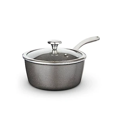 Image of Tower T900215 Cerastone Pro 18cm Forged Aluminium Saucepan with Tempered Glass Lid, Non Stick Coating, Graphite