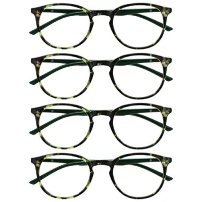 Image of OPULIZE Met Reading Glasses 4 Pack Slim Round Frame Scratch Resistant Spring Hinges Green Tortoiseshelll Solid Arm Mens Womens RRRR60 6 +2.00