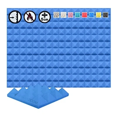 Image of Arrowzoom 12 Acoustic Panels Pyramid Sound Absorbing Treatment Tiles 25x25x5cm Recording Studio Noise Cancellation 26kg/m3 High Density Acoustical Dampening Fire Retardant 1034 BLUE