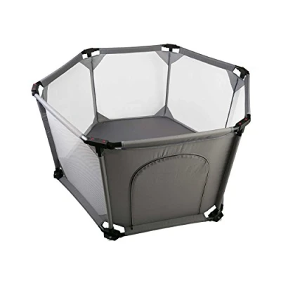 Image of Safetots Deluxe Fabric Hexagon Playpen, Play Pen for Baby and Toddler, Yard, Breathable Mesh Fabric, Zip Door