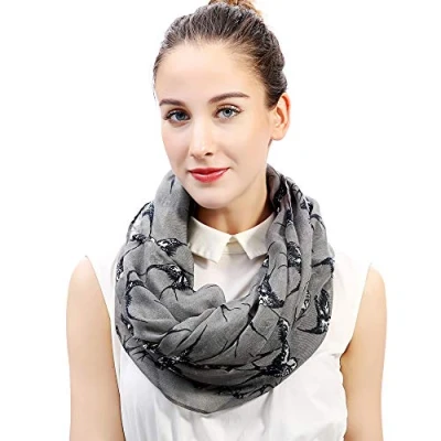 Image of Lina &amp; Lily Swallow Bird Print Lightweight Snood Scarf (Grey)