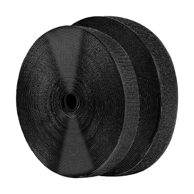 Image of Hook and Loop Tape,2 Rroll Black Strips Non Adhesive Back Nylon Strip Strong Heavy Duty Stick,for Cable Management, Sewing, DIY Craft Around Home Office,10m*2cm