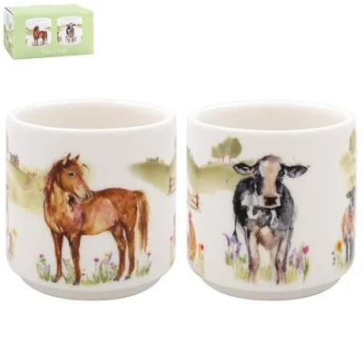 Image of Egg Cups Farmyard Animals Ceramic Pots Breakfast Boiled Eggs Stand Server Holder