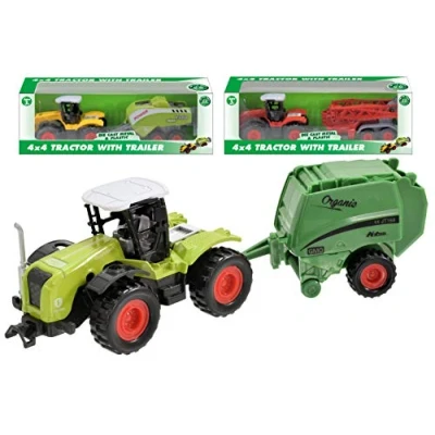 Image of KandyToys TY2522 4x4 Plastic Tractor and Trailer Farm Vehicles Toy Play Set