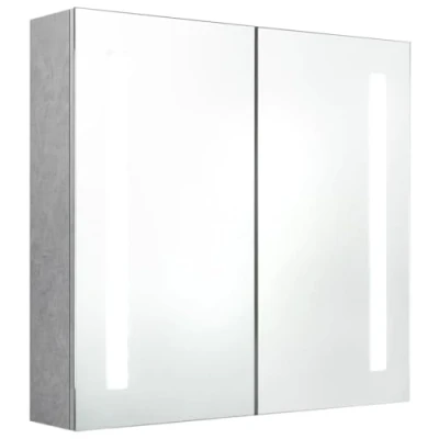 Image of vidaXL LED Bathroom Mirror Cabinet in Smooth Concrete Grey Finish with Dual Light Strips, Quality MDF Board Melamine, Storage 3 Shelves, Wall Mounted