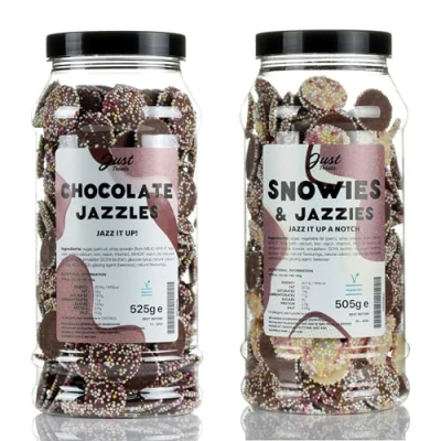 Image of Just Treats Snowies &amp; Jazzies and Chocolate Sweet Gift Jars of The Perfect Pair Creamy Sprinkle Topped Treats. 28,6