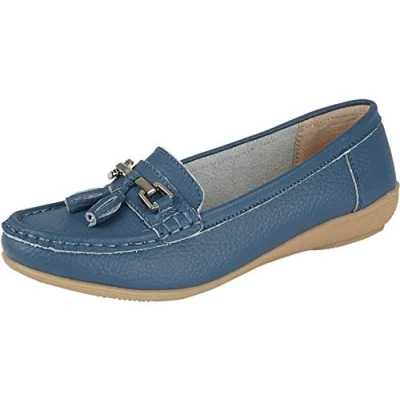 Image of Jo &amp; Joe Ladies Leather Loafer Shoes Plimsole Pumps Womens Flat Denim Size UK 5 EU 44