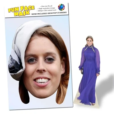 Image of Party People 1 x Princess Beatrice Of York Ready To Wear Celebrity Face Mask Includes Freestanding 20cm Desktop Standee Card Cutout