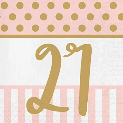 Image of Creative Party Age 21 Birthday 3 Ply Lunch Napkin, Pink Chic
