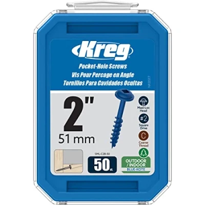 Image of Kreg SML C2B 50 Blue Kote Weather Resistant Pocket Screws, 2 Inch #8 Coarse Thread, Maxi Loc Head (50 Count)