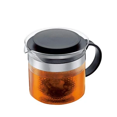 Image of BODUM 1875 01 Bistro Nouveau Tea Press, Borosilicate Glass, Plastic Infuser 1 L, Black