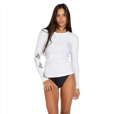 Image of Volcom Women&#039;s Simply Core Long Sleeve Rashguard UPF 50+ Rash Guard Shirt, White 1, Large