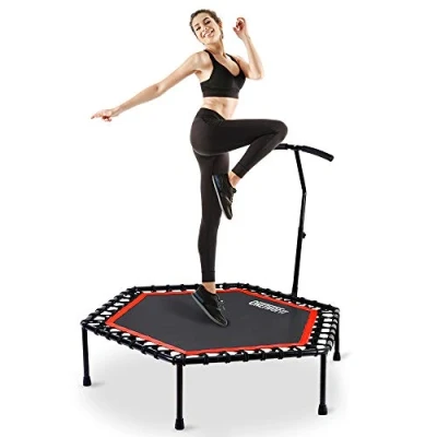 Image of ONETWOFIT 48&quot; Rebounder Trampoline for Adults with Adjustable Handle Bar Fitness Bungee Jumping Cardio Trainer Workout OT088