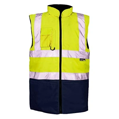 Image of Supertouch Hi Viz 2 Tone Lined Bodywarmer Reversible Fleece Workwear Jacket Mens (L, Yellow/Navy)