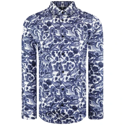 Image of Ted Baker Uldale Mens White/Blue Parsley Shirt material_cotton Size Small