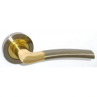 Image of Atlantic Status Indiana Door Lever on Round Rose Dual Finish