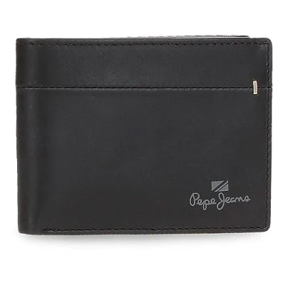 Image of Pepe Jeans Staple Horizontal Wallet with Purse Black 11 x 8 1 cm Leather, Black/White, One Size, Coin