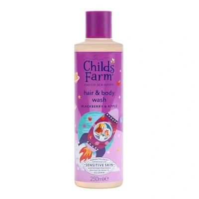 Image of Childs Farm Kids Hair &amp; Body Wash, Blackberry Apple Tear free, Gently Cleanses Suitable for Dry, Sensitive Eczema prone Skin, 250ml