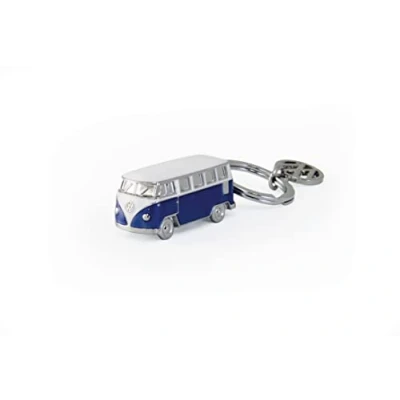 Image of BRISA VW Collection Volkswagen Enamel 3D Metal Keyring Keychain Accessory Keyholder in T1 Bus Campervan Design (Classic Bus/Blue)