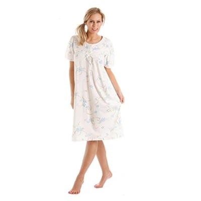Image of Ladies Short Sleeve Nightdress Jersey Polycotton Size UK 10 36 Plus (18/20, Blue)