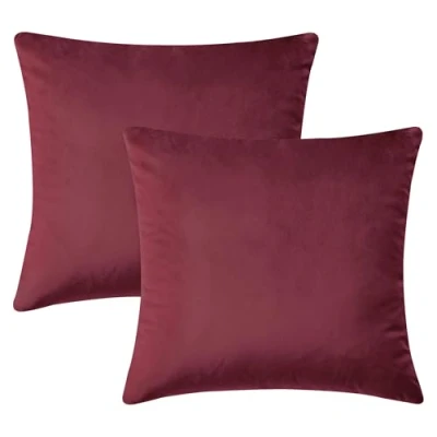 Image of Hafaa Cushion Covers 45 x cm (Pack of 2) Decorative Velvet Square Throw Pillow Cover 18x18 Inches Luxury Soft Sofa for Bedroom Burgundy