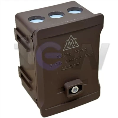 Image of Phase Coloured Henley Style Meter Tails Connection Block 100A 5 Way 2 35mm² BROWN