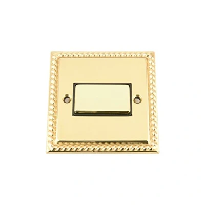 Image of Fan Isolator 3 Pole Switch Polished Brass Georgian Black Metal Rocker