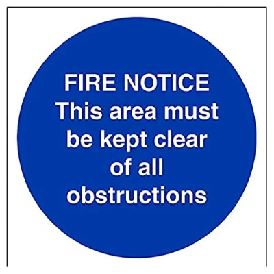 Image of V Safety Fire Notice This Area Must Be Kept Clear Of All Obstructions Sign 150mm x 1mm Rigid Plastic