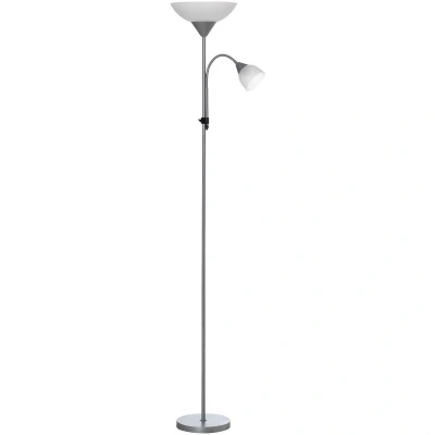 Image of HOMCOM Modern Floor Lamp, Uplighter 2 Light Reading Lamp with Adjustable Heads, Tall Standing for Living Room, Bedroom, Office