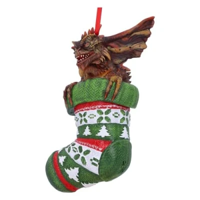Image of Nemesis Now Gremlins Mohawk in Stocking Hanging Festive Decorative Ornament 12cm, Resin, Green, Officially Licensed Harry Potter Merchandise, Cast the Finest Expertly Hand Painted