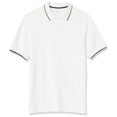 Image of Amazon Essentials Men&#039;s Regular Fit Cotton Pique Polo Shirt (Available in Big and Tall), White Twin Stripe, XS