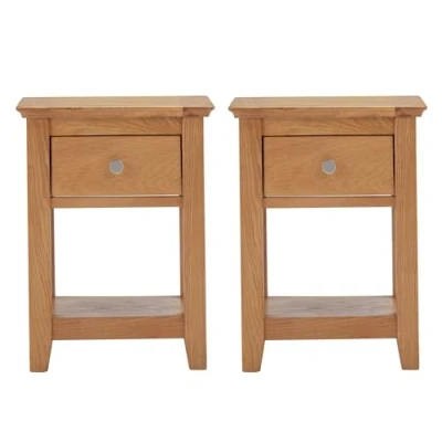 Image of Hallowood Oak Furniture Hereford Lamp Table Set of 2, Bedside Table, Small Coffee with Shelf and Drawer, Sofa Narrow Side for Living Room Bedroom, Plant Stand