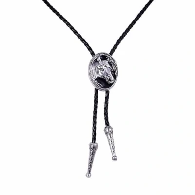 Image of Gothic Bolo Tie for Men Western Cowboy Necktie With Alloy Horse Head Buckle Gentleman Halloween Accessories Supplies Ties