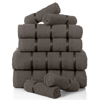 Image of GC GAVENO CAVAILIA 8 Piece Towel Bale Set Egyptian Cotton Face Hand Bath Quick Dry &amp; Highly Absorbent Towels Dark Grey Washable For Bathroom