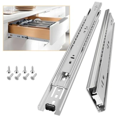 Image of AOLISHENG Drawer Runners Slides 350mm 45kg Load Capacity Heavy Duty Draw Sliders Full Extension Ball Bearing Kitchen Cabinet Replacement Rails Side Mount, Silver 1 Pair